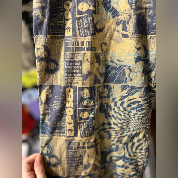 Miaou Yellow/Gold French Newsprint High Waisted Jeans - Picture 3 of 5